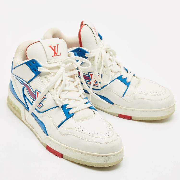 Pre Owned Louis Vuitton White Leather LV Trainer Lace Up Sneakers Size 43