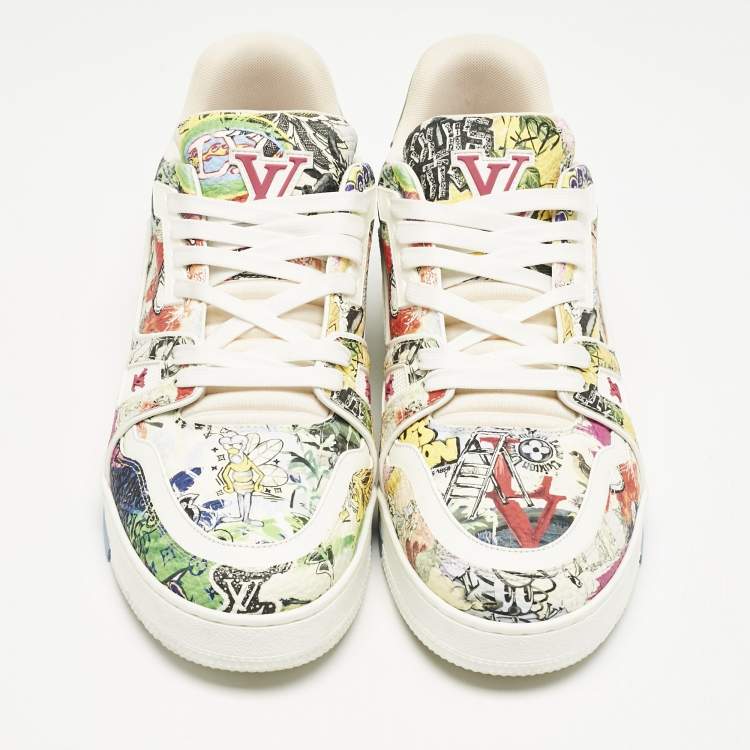 Pre Owned Louis Vuitton Multicolor Comics Motif Leather LV Trainer Sneakers Size 42.5