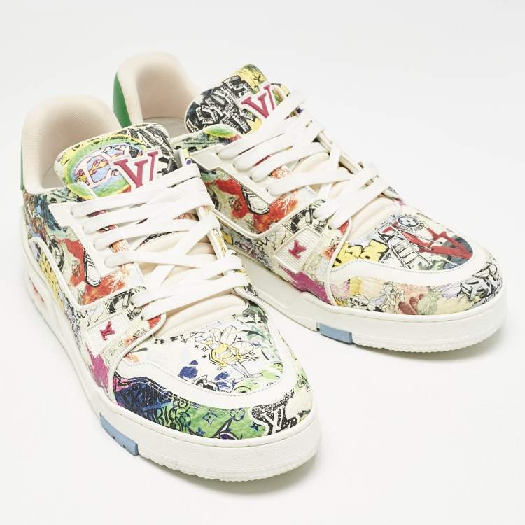 Pre Owned Louis Vuitton Multicolor Comics Motif Leather LV Trainer Sneakers Size 42.5
