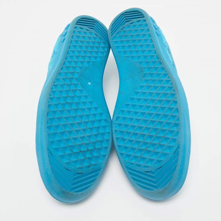 Pre Owned Louis Vuitton Blue Leather and Monogram Embroidered Mesh Luxembourg Sneakers Size 41