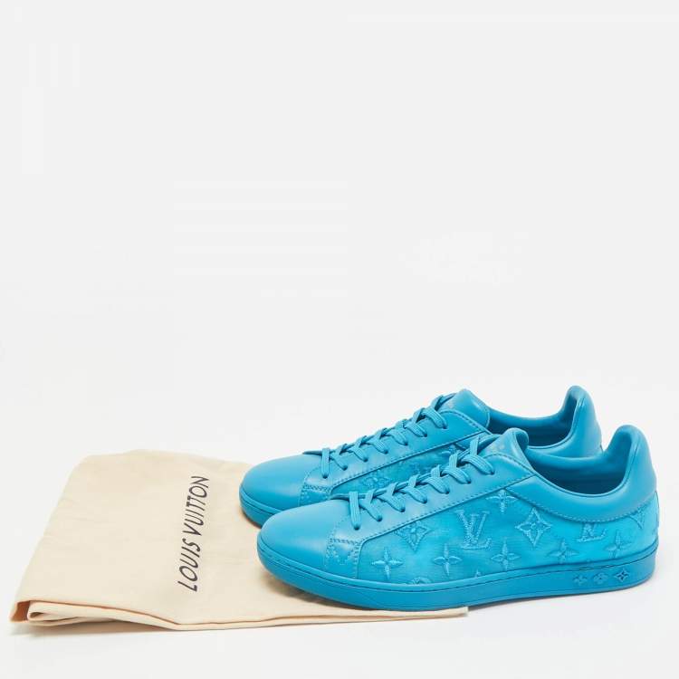 Pre Owned Louis Vuitton Blue Leather and Monogram Embroidered Mesh Luxembourg Sneakers Size 41