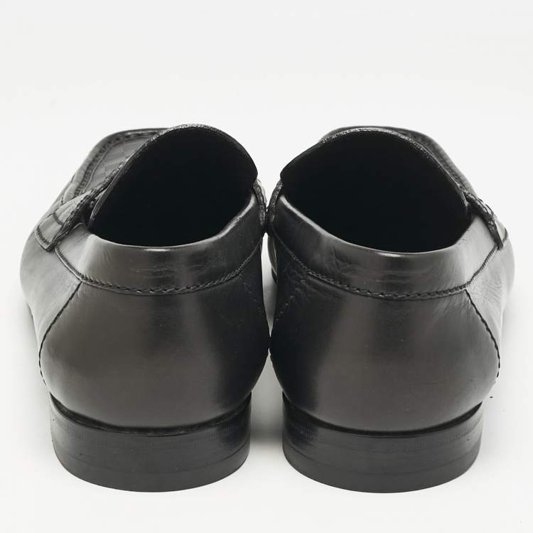 Pre Owned Louis Vuitton Black Leather Damier Embossed Santiago Slip On Loafers Size 44.5