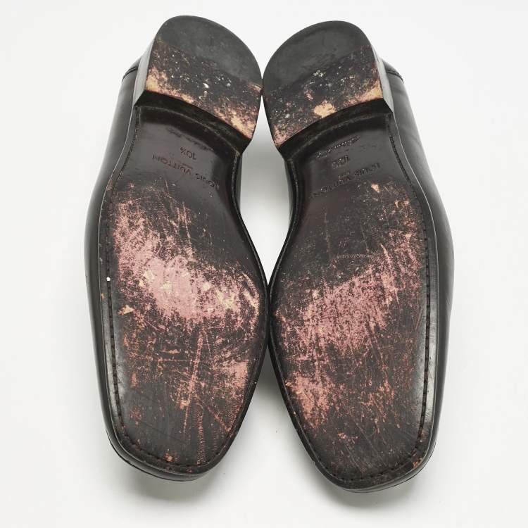 Pre Owned Louis Vuitton Black Leather Damier Embossed Santiago Slip On Loafers Size 44.5