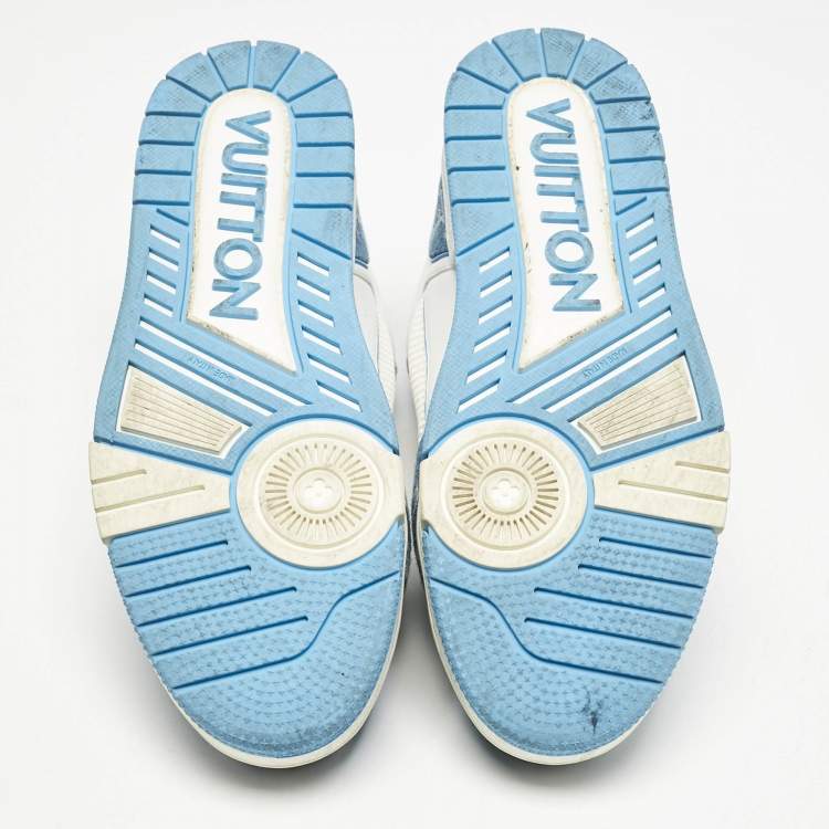 Pre Owned Louis Vuitton Blue Denim and Leather LV Trainer Low Top Sneakers Size 42