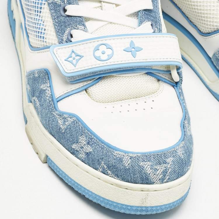 Pre Owned Louis Vuitton Blue Denim and Leather LV Trainer Low Top Sneakers Size 42