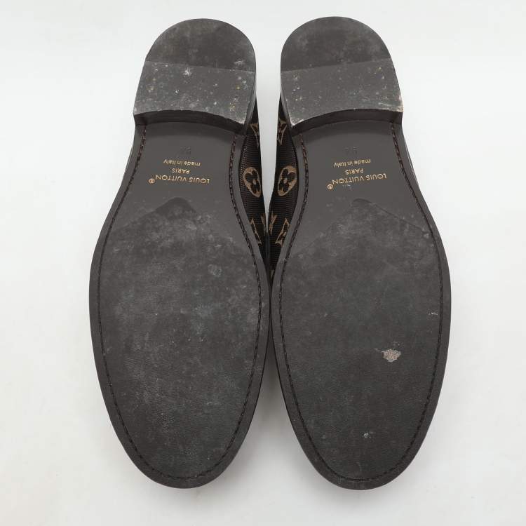 Pre Owned Louis Vuitton Brown Monogram Jacquard and Macassar Leather Major Loafers Size 43.5