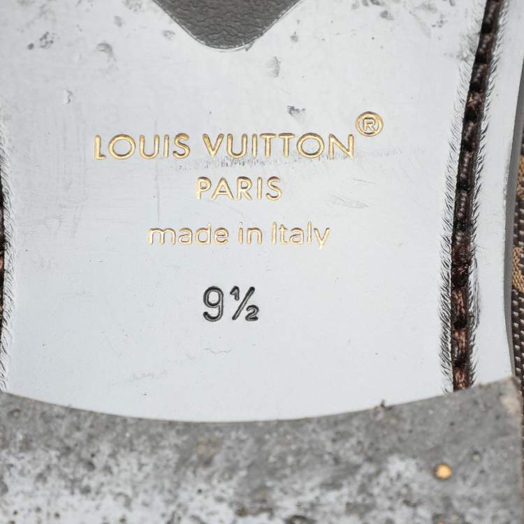 Pre Owned Louis Vuitton Brown Monogram Jacquard and Macassar Leather Major Loafers Size 43.5