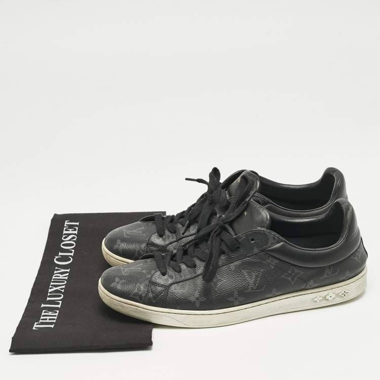 Pre Owned Louis Vuitton Black Monogram Eclipse Frontrow Low Top Sneakers Size 42.5