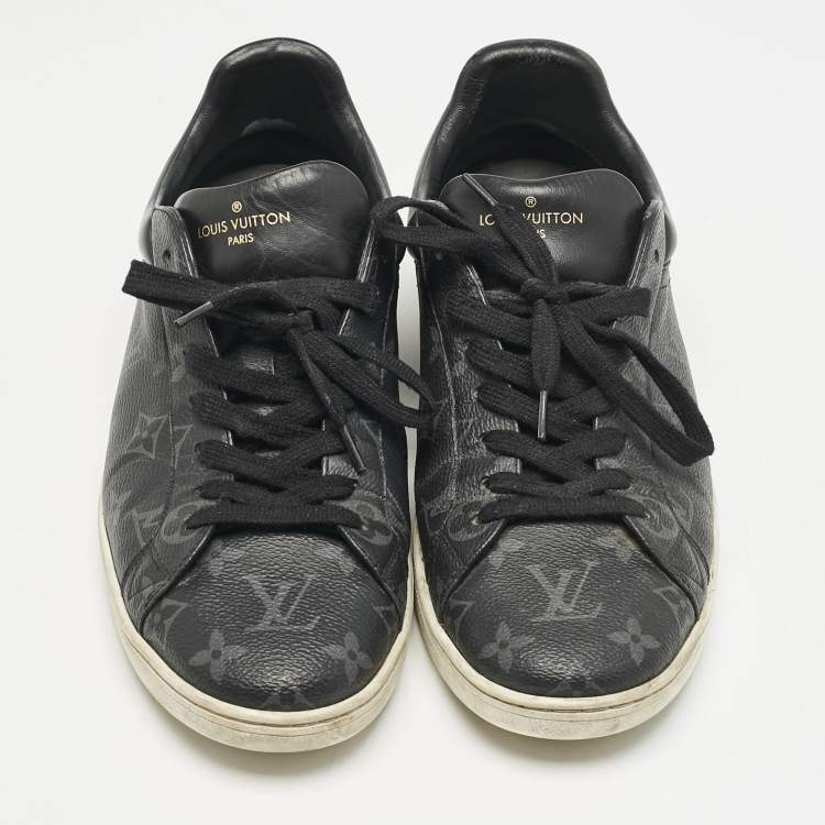 Pre Owned Louis Vuitton Black Monogram Eclipse Frontrow Low Top Sneakers Size 42.5