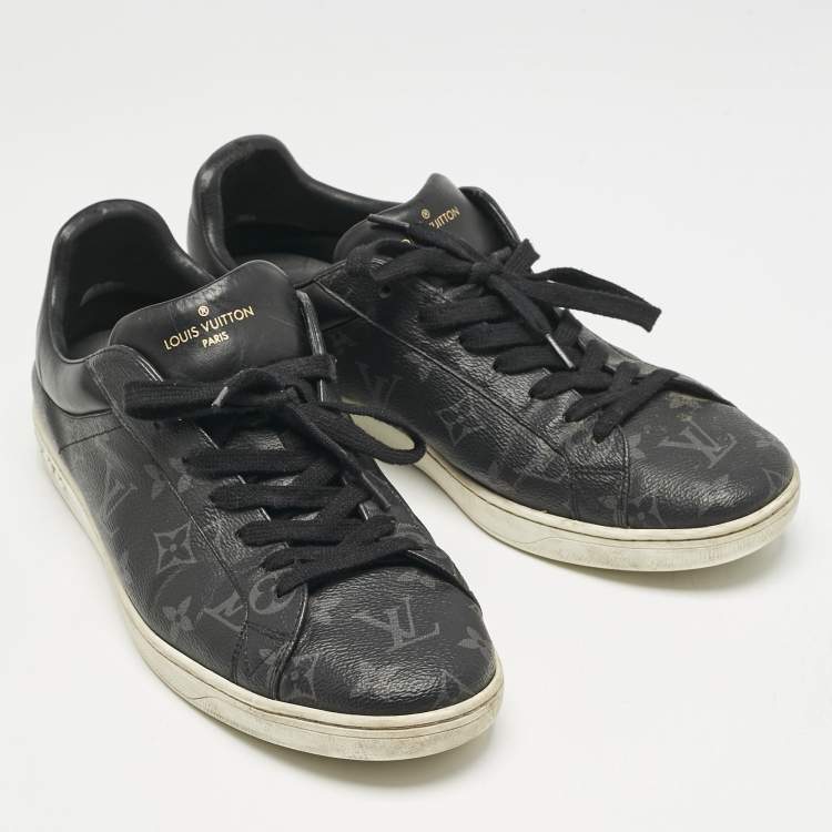 Pre Owned Louis Vuitton Black Monogram Eclipse Frontrow Low Top Sneakers Size 42.5