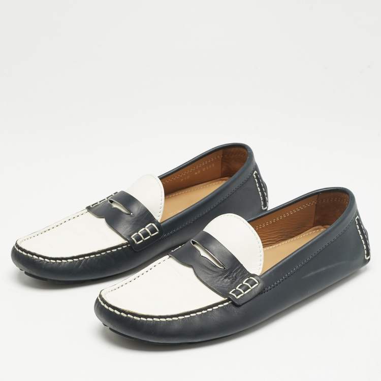 Pre Owned Louis Vuitton Blue/White Leather Shade Penny Loafers Size 44
