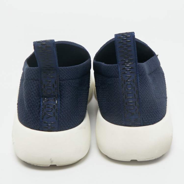 Pre Owned Louis Vuitton Navy Blue Knit Fabric Pacific Slip On Sneakers Size 41.5