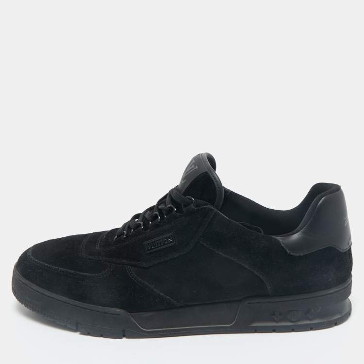 Pre Owned Louis Vuitton Black Suede and Leather LV Trainer Sneakers Size 45.5