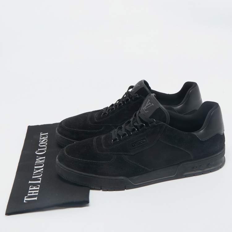 Pre Owned Louis Vuitton Black Suede and Leather LV Trainer Sneakers Size 45.5