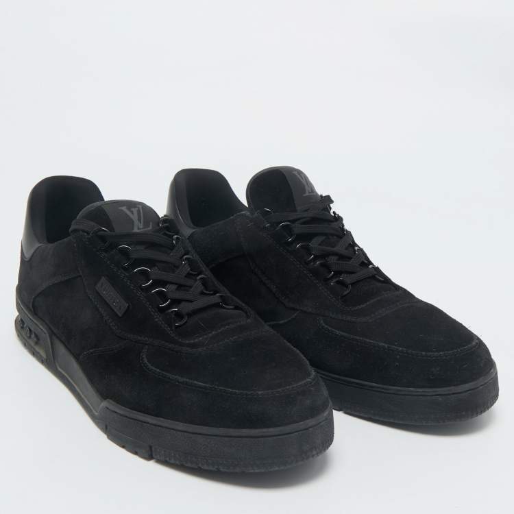 Pre Owned Louis Vuitton Black Suede and Leather LV Trainer Sneakers Size 45.5