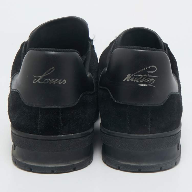 Pre Owned Louis Vuitton Black Suede and Leather LV Trainer Sneakers Size 45.5