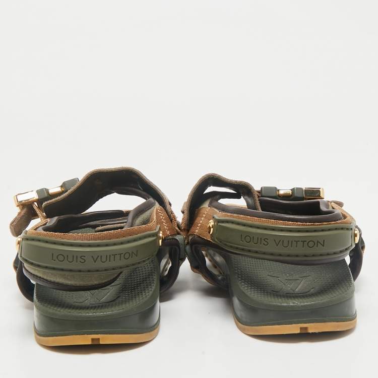 Pre Owned Louis Vuitton Multicolor Suede and Leather Flat Slingback Sandals Size 42