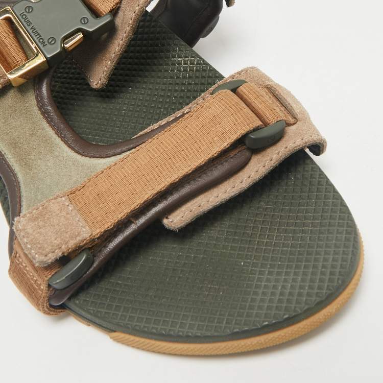 Pre Owned Louis Vuitton Multicolor Suede and Leather Flat Slingback Sandals Size 42