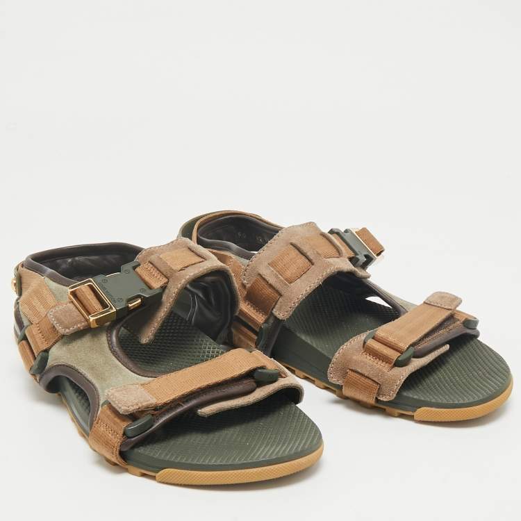 Pre Owned Louis Vuitton Multicolor Suede and Leather Flat Slingback Sandals Size 42