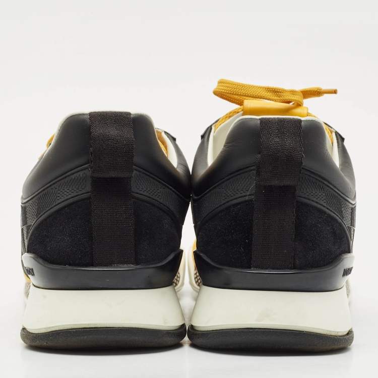 Pre Owned Louis Vuitton Yellow/Black Mesh and Damier Rubber Fastlane Sneakers Size 41.5