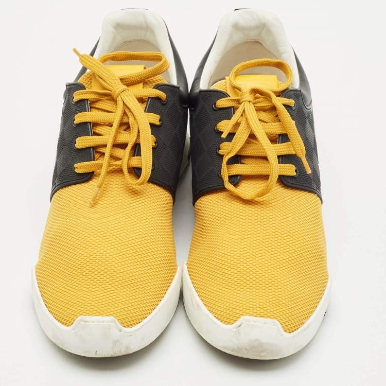 Pre Owned Louis Vuitton Yellow/Black Mesh and Damier Rubber Fastlane Sneakers Size 41.5