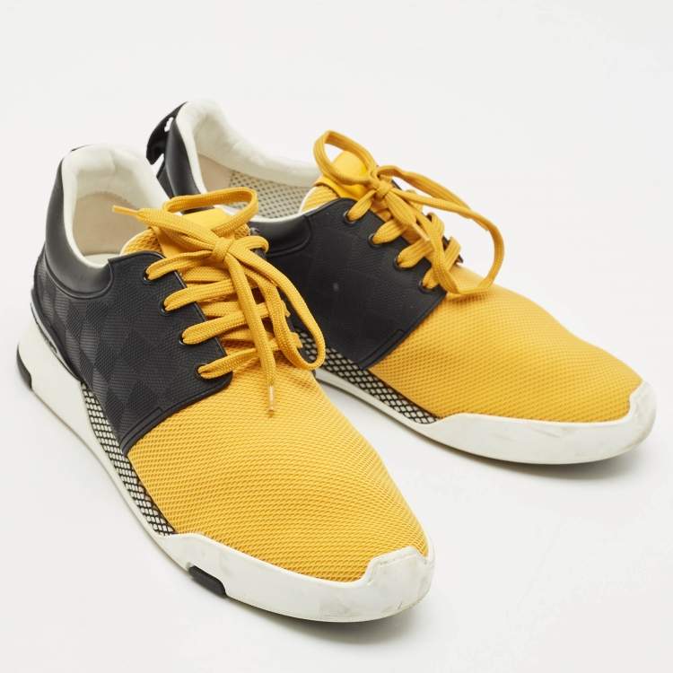 Pre Owned Louis Vuitton Yellow/Black Mesh and Damier Rubber Fastlane Sneakers Size 41.5