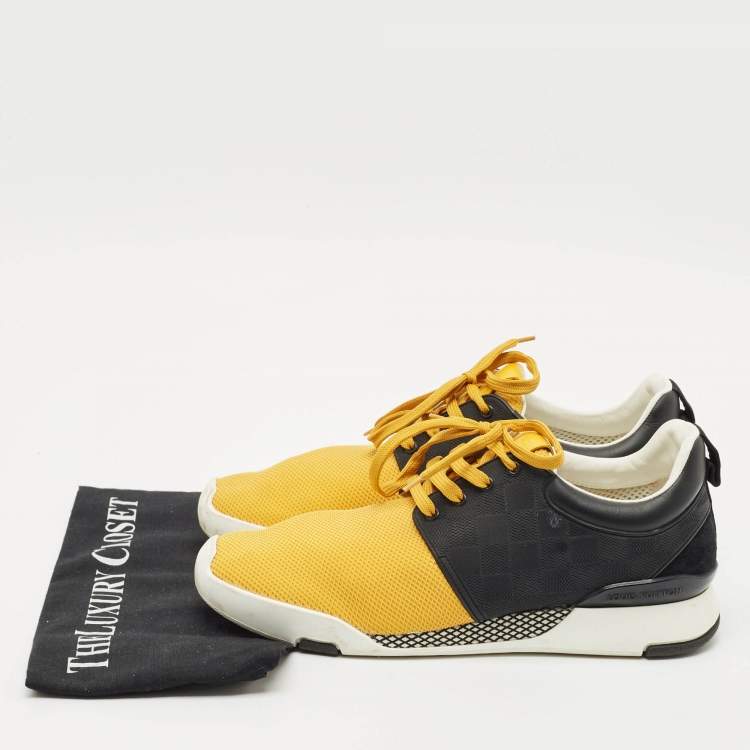 Pre Owned Louis Vuitton Yellow/Black Mesh and Damier Rubber Fastlane Sneakers Size 41.5