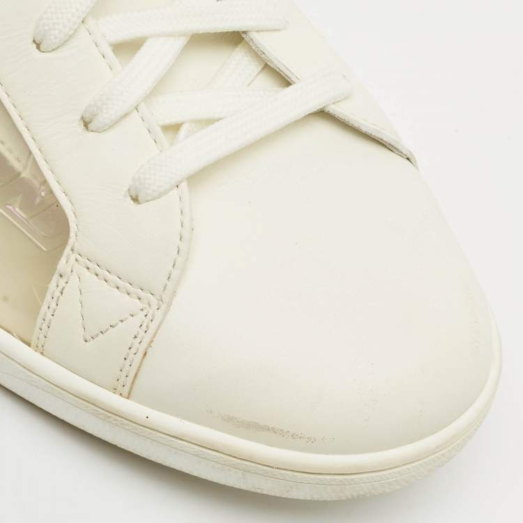 Pre Owned Louis Vuitton White Leather and Iridescent Monogram PVC Luxembourg Sneakers Size 45