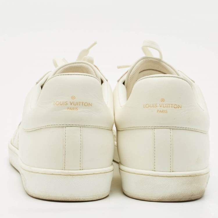 Pre Owned Louis Vuitton White Leather and Iridescent Monogram PVC Luxembourg Sneakers Size 45