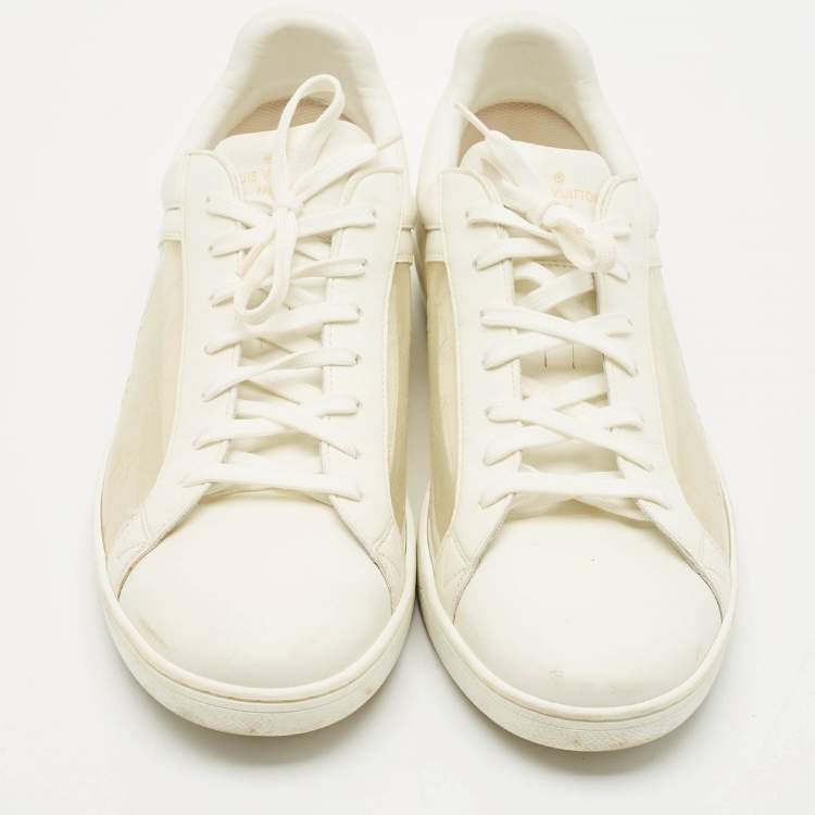 Pre Owned Louis Vuitton White Leather and Iridescent Monogram PVC Luxembourg Sneakers Size 45