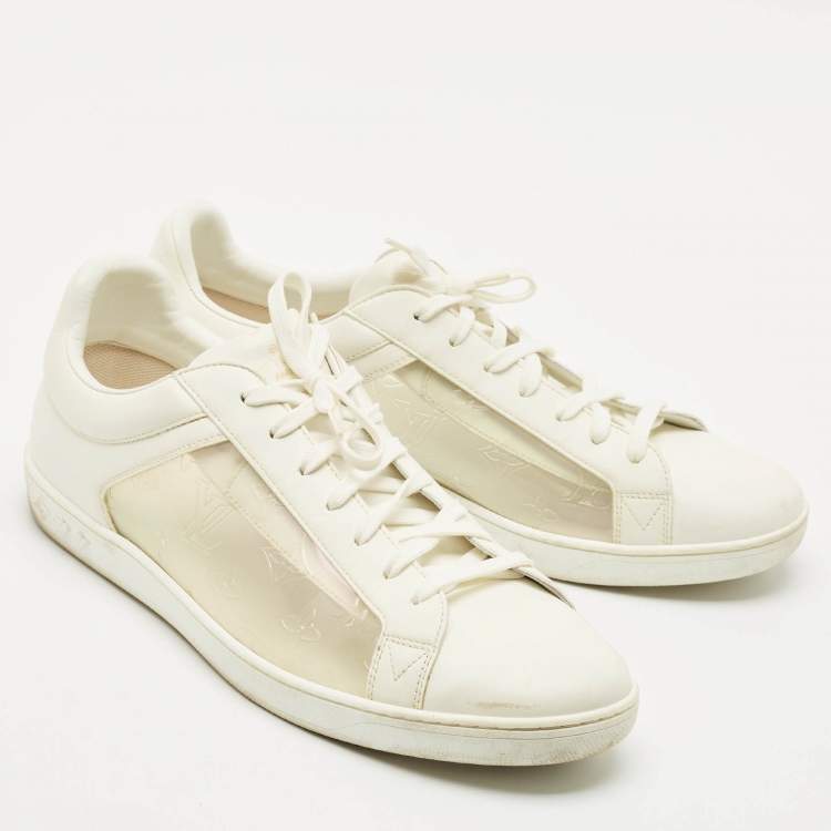 Pre Owned Louis Vuitton White Leather and Iridescent Monogram PVC Luxembourg Sneakers Size 45