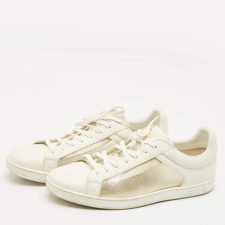 Pre Owned Louis Vuitton White Leather and Iridescent Monogram PVC Luxembourg Sneakers Size 45