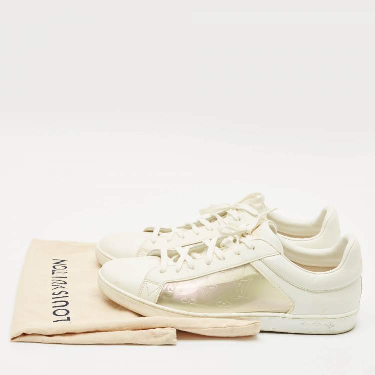 Pre Owned Louis Vuitton White Leather and Iridescent Monogram PVC Luxembourg Sneakers Size 45