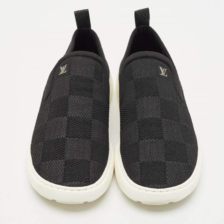 Pre Owned Louis Vuitton Navy Blue Knit Fabric Pacific Slip On Sneakers Size 41.5