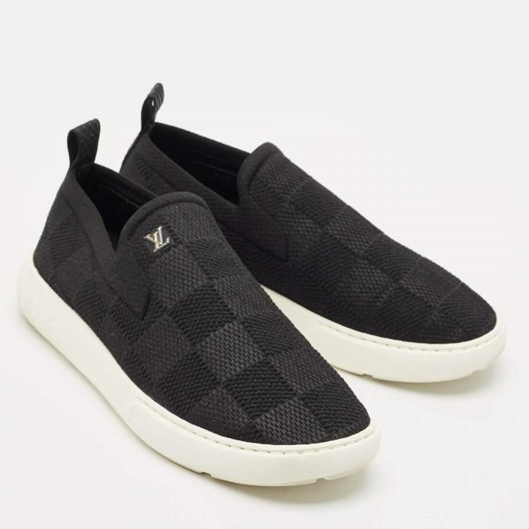 Pre Owned Louis Vuitton Navy Blue Knit Fabric Pacific Slip On Sneakers Size 41.5
