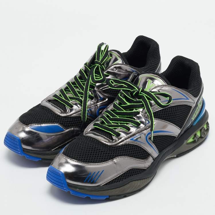 مملوكة مسبقًا Louis Vuitton Black/Grey Mesh and Patent Leather LV Trail Sneakers Size 46