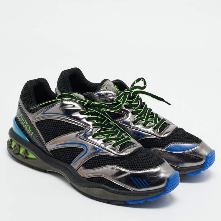 مملوكة مسبقًا Louis Vuitton Black/Grey Mesh and Patent Leather LV Trail Sneakers Size 46