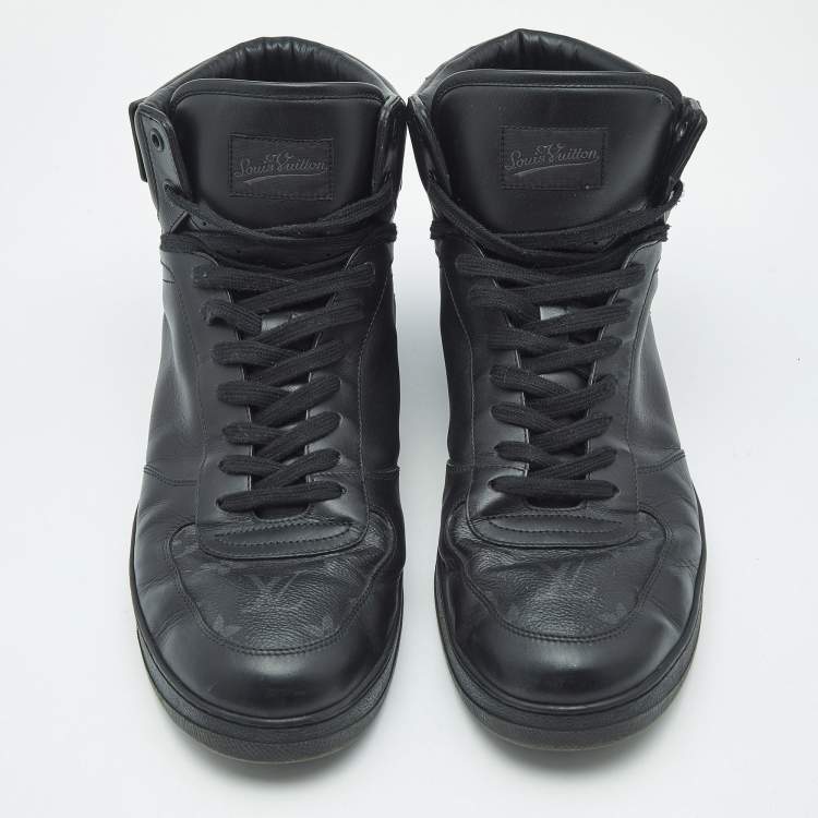Pre Owned Louis Vuitton Black/Grey Graphite Canvas Rivoli High Top Sneakers Size 44.5