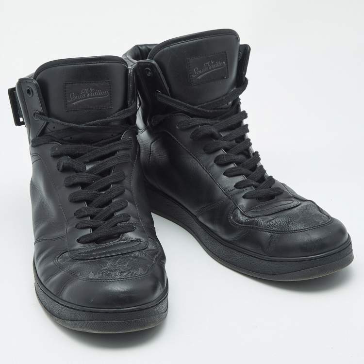 Pre Owned Louis Vuitton Black/Grey Graphite Canvas Rivoli High Top Sneakers Size 44.5
