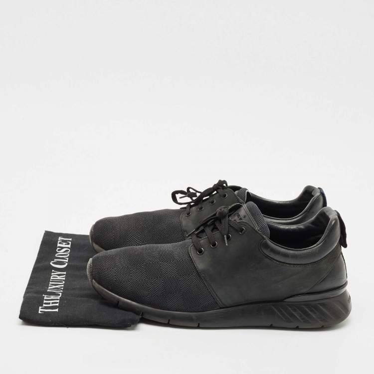 Pre Owned Louis Vuitton Black Damier Neoprene and Leather Fastlane Sneakers Size 44.5