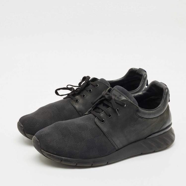 Pre Owned Louis Vuitton Black Damier Neoprene and Leather Fastlane Sneakers Size 44.5