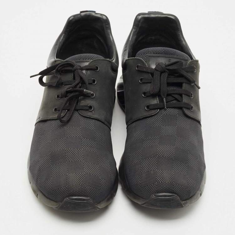Pre Owned Louis Vuitton Black Damier Neoprene and Leather Fastlane Sneakers Size 44.5