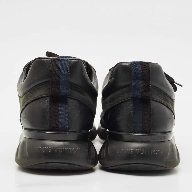 Pre Owned Louis Vuitton Black Damier Neoprene and Leather Fastlane Sneakers Size 44.5