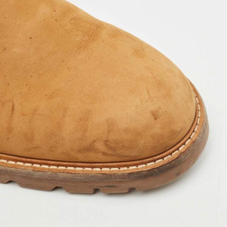 Pre Owned Louis Vuitton Beige Canvas and Nubuck Leather Oberkampf Ankle Boots Size 45