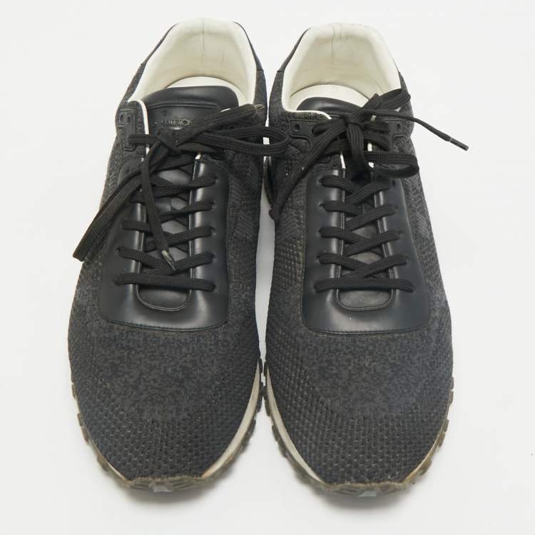 Pre Owned Louis Vuitton Black Damier Knit Fabric And Leather Run Away Low Top Sneakers Size 44