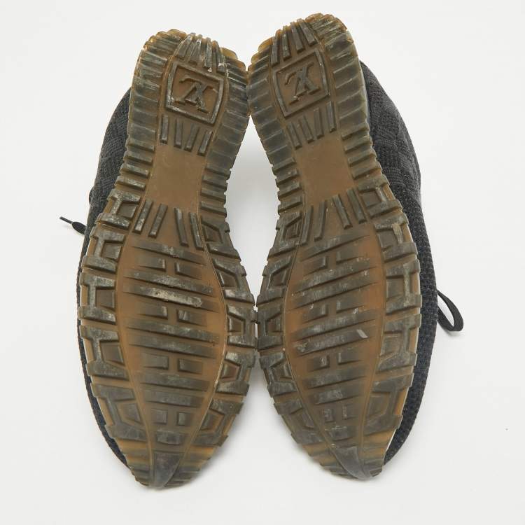 Pre Owned Louis Vuitton Black Damier Knit Fabric And Leather Run Away Low Top Sneakers Size 44