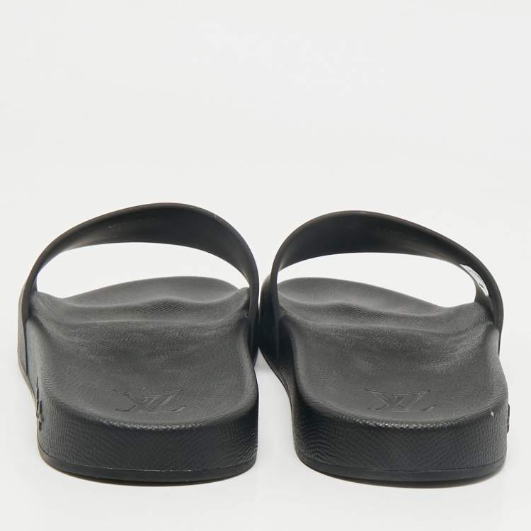 Pre Owned Louis Vuitton Black Graphite Damier Embossed Canvas Waterfront Flat Slides Size 41