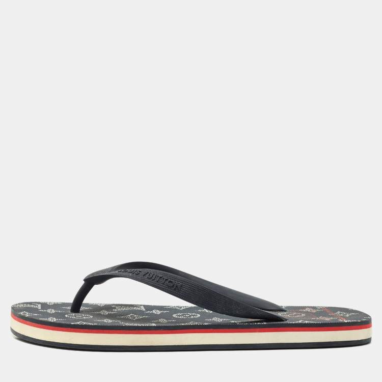 Pre Owned Louis Vuitton Navy Blue Rubber Molitor Thong Flats Size 41.5
