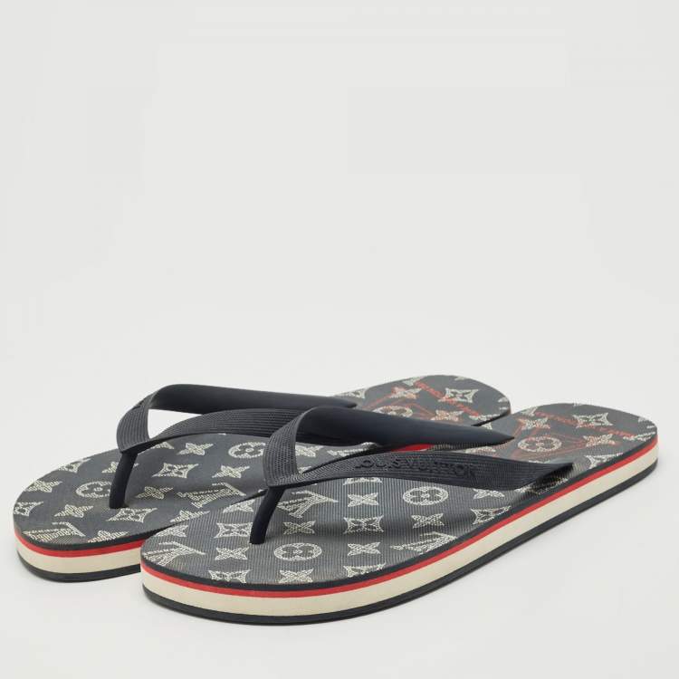 Pre Owned Louis Vuitton Navy Blue Rubber Molitor Thong Flats Size 41.5