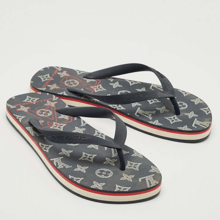 Pre Owned Louis Vuitton Navy Blue Rubber Molitor Thong Flats Size 41.5